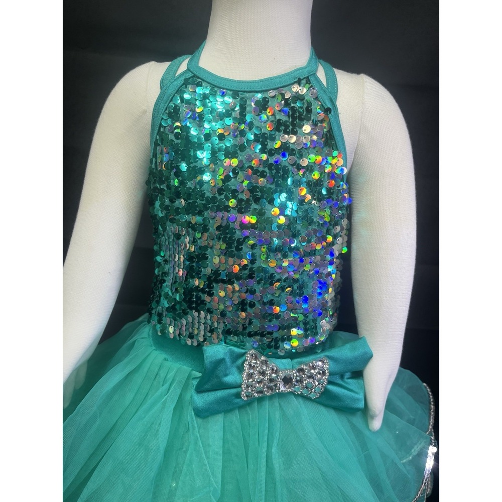 Weissman Showtime Girl's Ballet Dance Costume Teal And Silver Size‎ XSC Ages 4/5